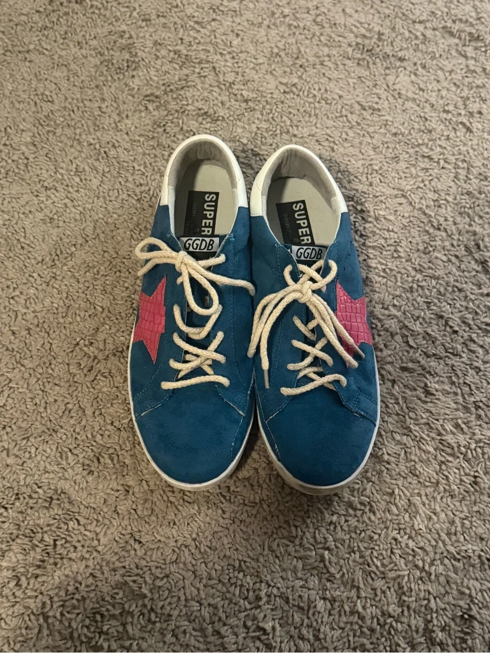 Golden Goose Women’s Blue Suede Sneakers with Pink Star